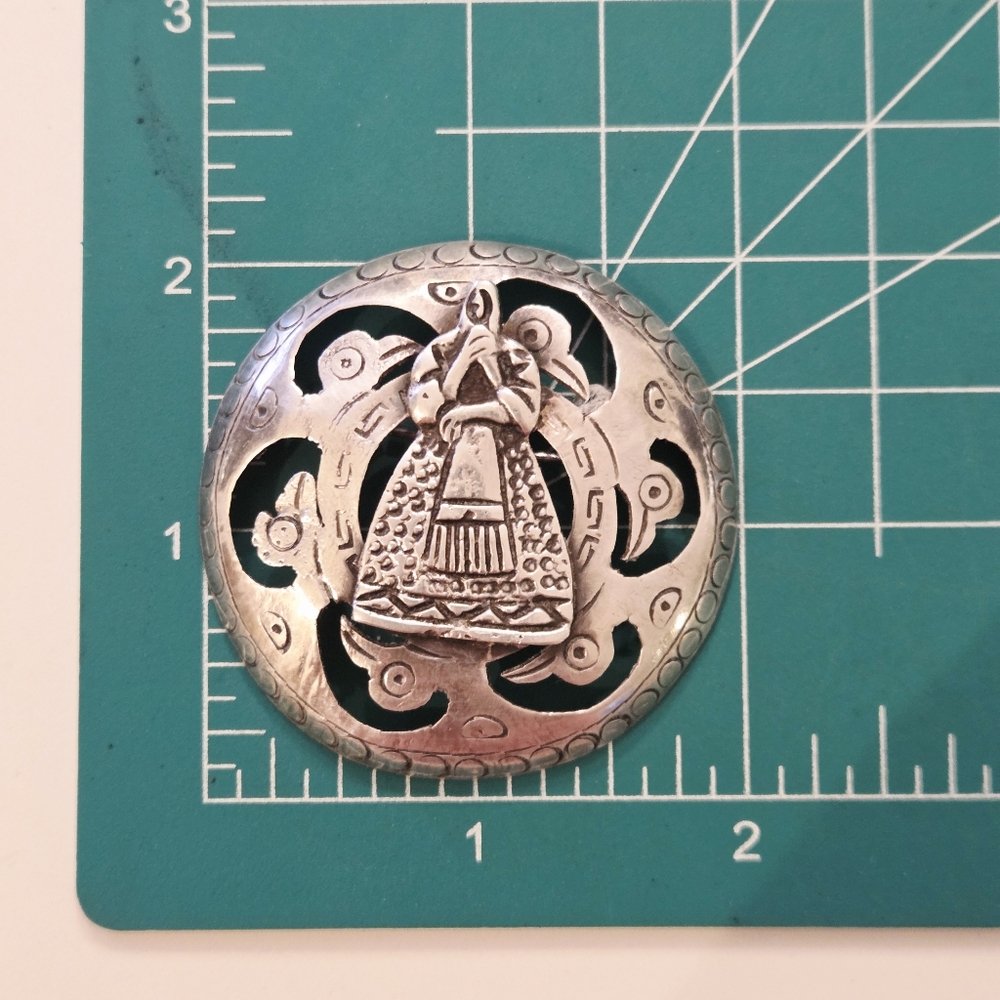 VTG Sterling Silver 925 Peruvian 3D Figural Woman Pin Brooch Folk Art Marked "H" - Picture 7 of 7